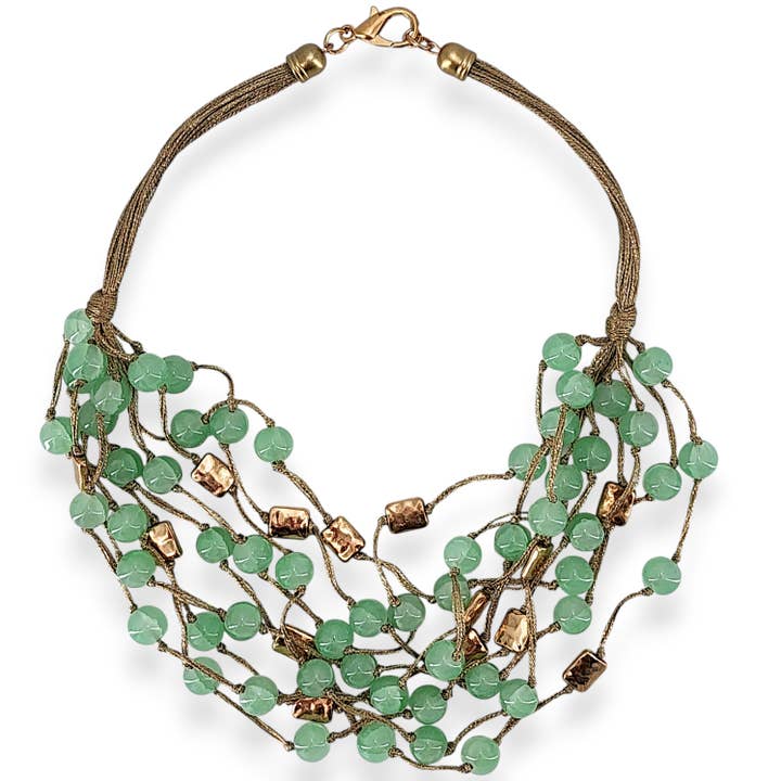 Jade Green Multi Strand Bead Necklace | Chunky Boho Jewelry for wholesale by Bijoux Envie Statement Jewelry