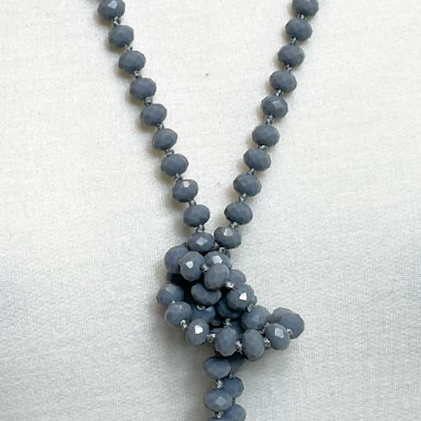 Girlie Girl Originals - Wholesale Beaded/Pearl Necklace - NK-2244 SOLID GREY 60 hand knotted glass bead necklace1