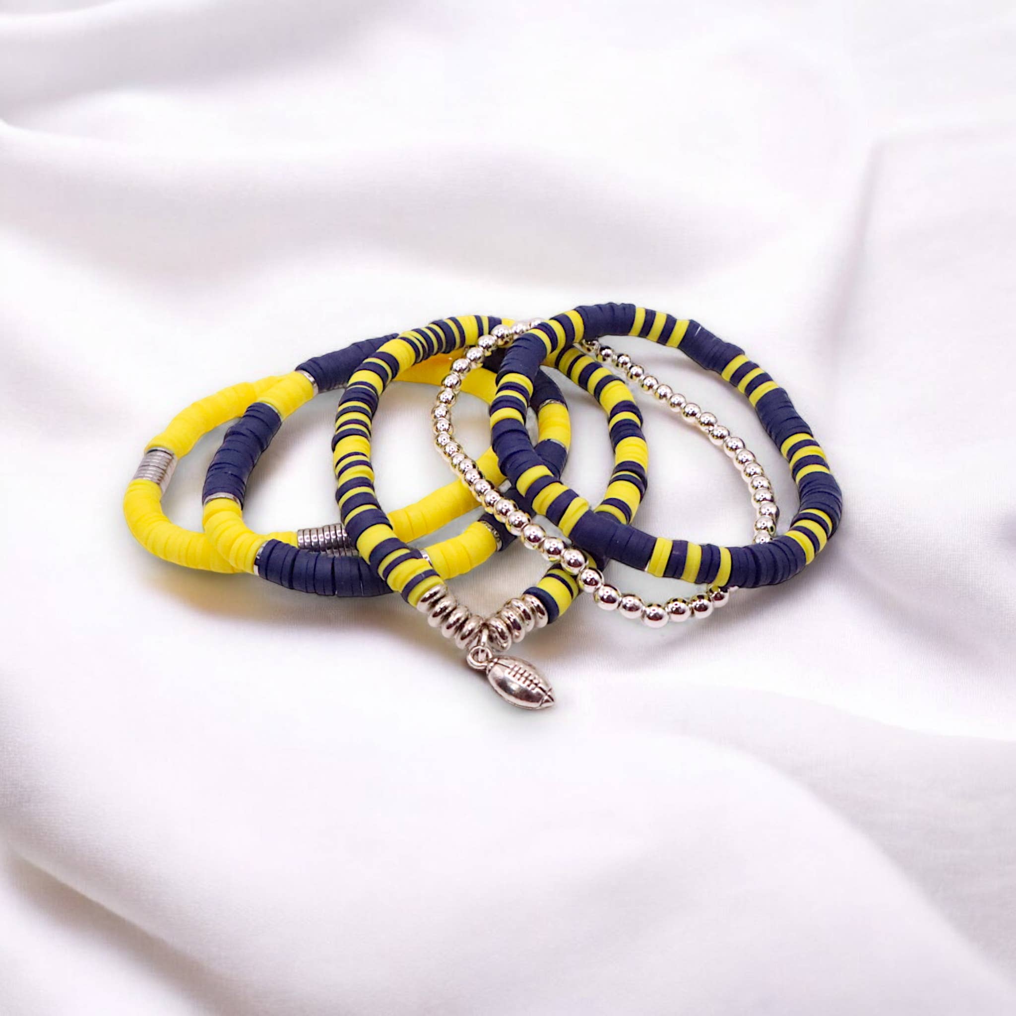 Fish Towne Designs, LLC - Wholesale Jewelry Set - Navy Blue and Yellow Game Day Bracelet Stack2