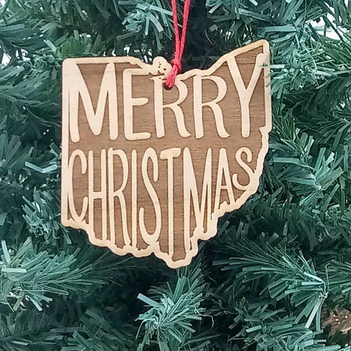 Merry Christmas OHIO OH Wooden Christmas Ornament, 6 choices for wholesale by Giftable Memories