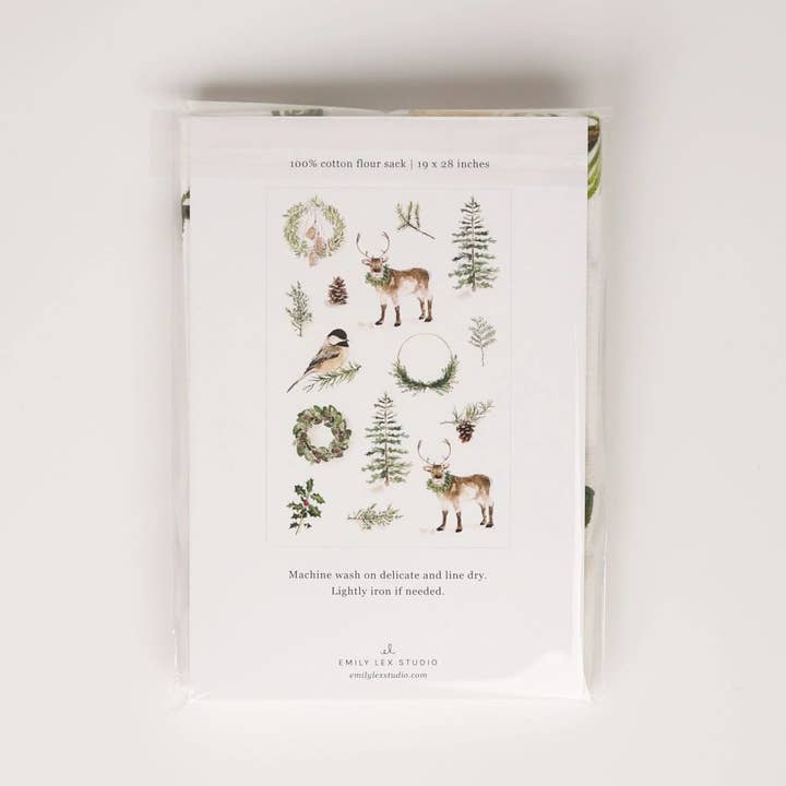 emily lex studio – wholesale Tea towel – evergreen christmas cotton flour sack tea towel2
