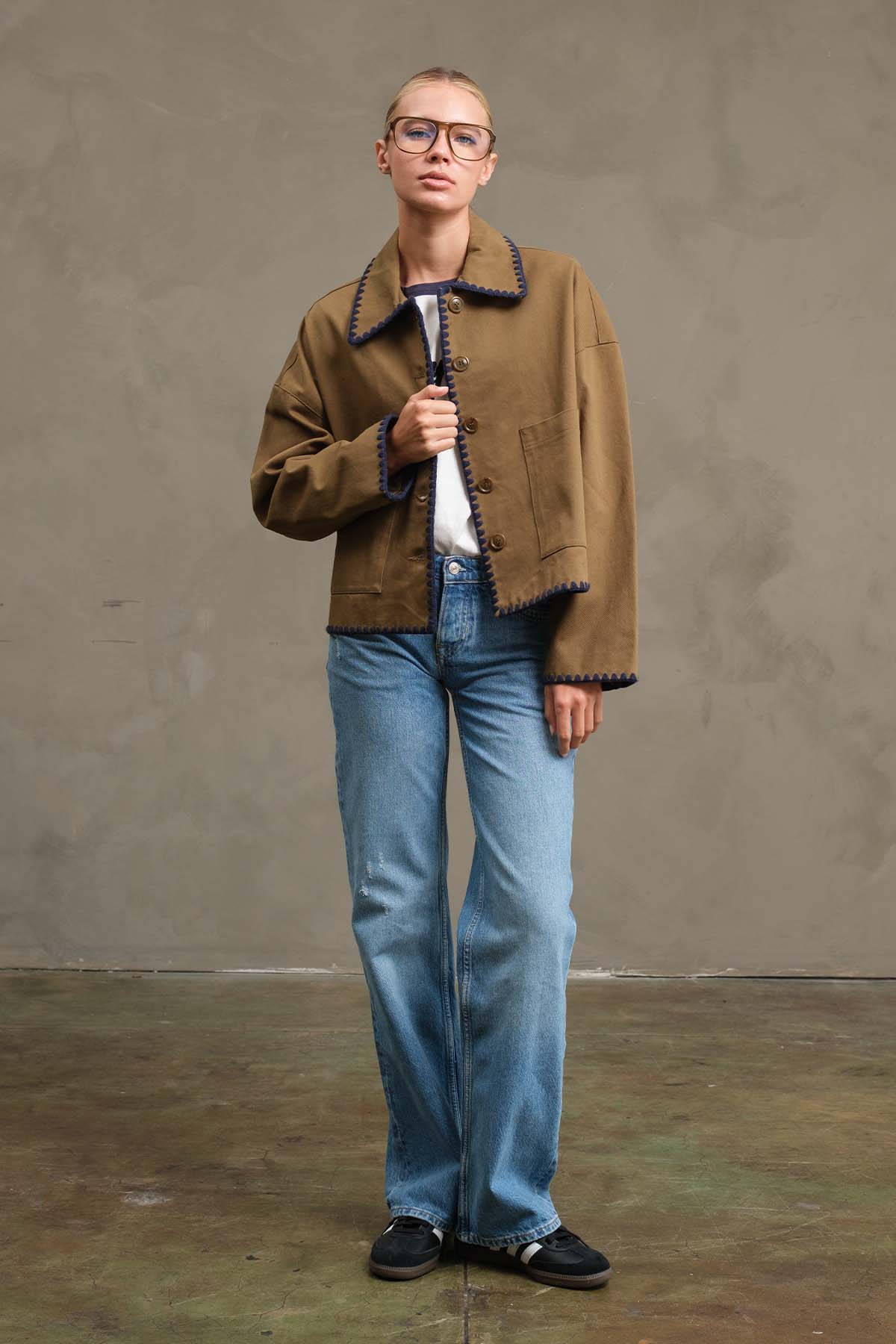 OLIVE Collar Jacket with Contrast Stitching - RJ1044 for wholesale on Faire6