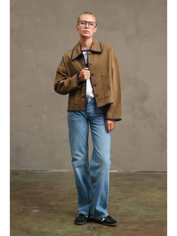 OLIVE Collar Jacket with Contrast Stitching - RJ1044 for wholesale on Faire6