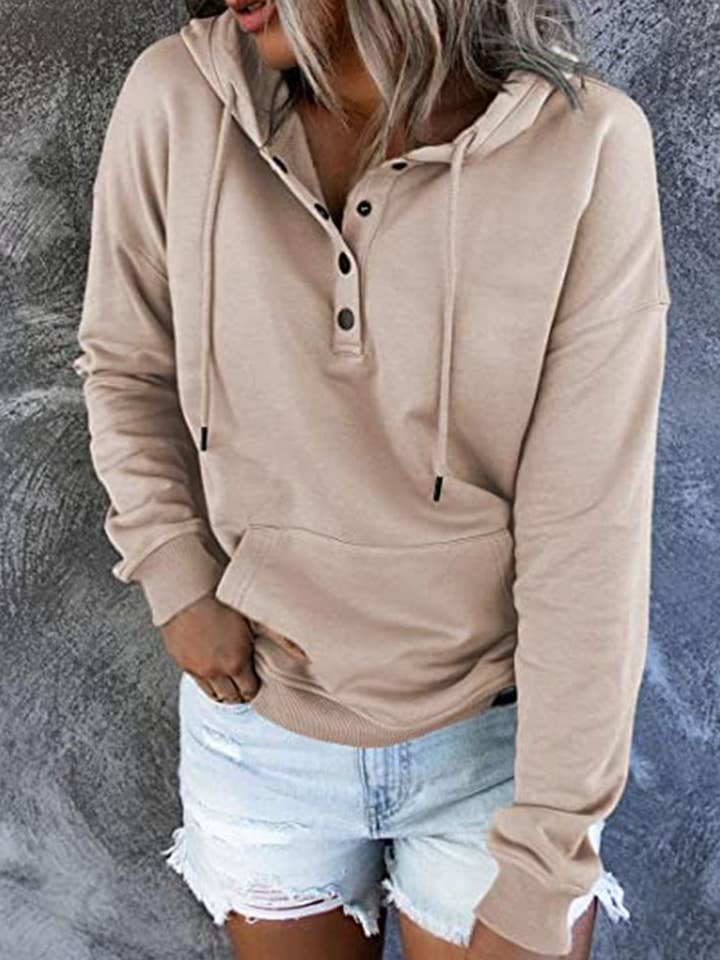 HIDDENBRAND - Wholesale Hoodie - Women's - Large Pockets Half Buttoned Hooded Sweatshirt17