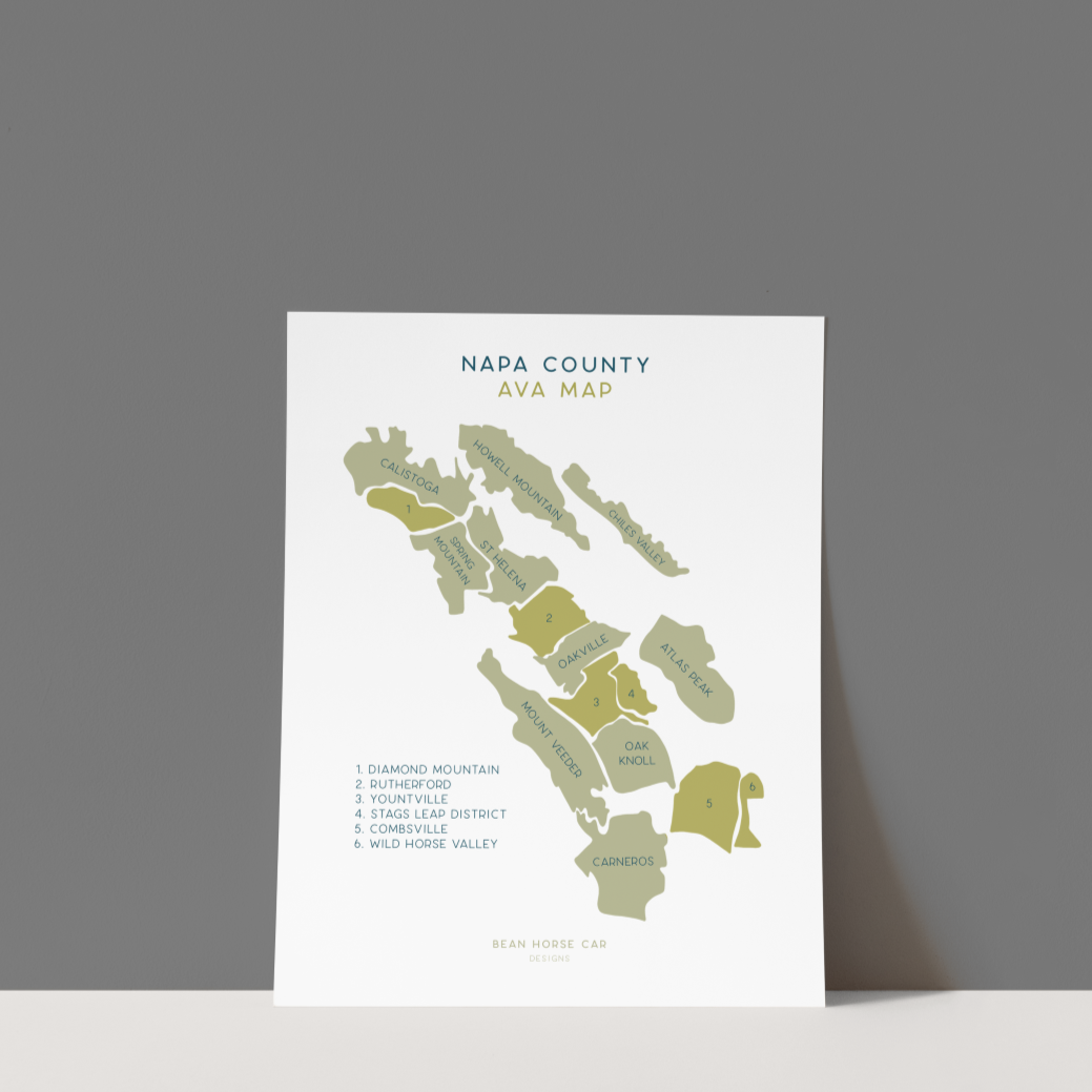 Bean Horse Car Designs - Wholesale Art Print - AVA Wine Map - North Coast - Napa Labeled Art Print1