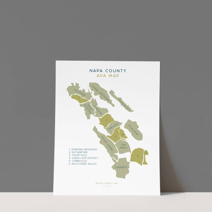 Bean Horse Car Designs - Wholesale Art Print - AVA Wine Map - North Coast - Napa Labeled Art Print1
