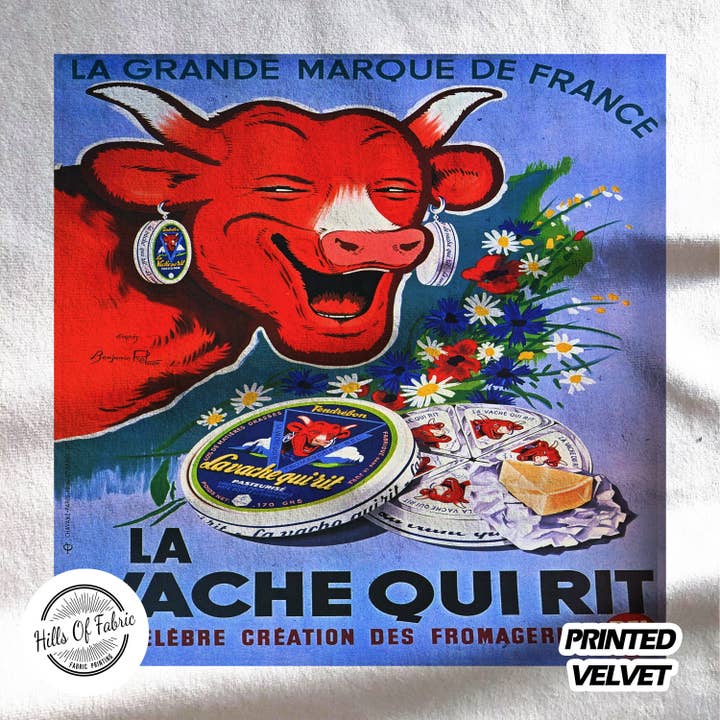 Hills Of Fabric - Wholesale Fabric - Laughing Cow French Cheese La Vache Printed Fabric Panel