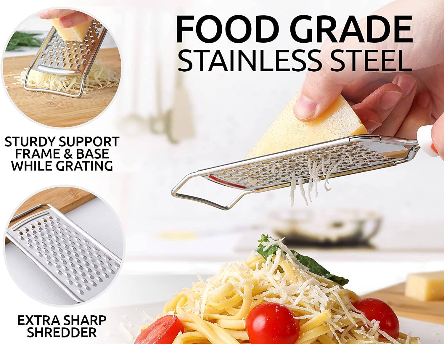 Zulay Kitchen - Wholesale Grater - Stainless Steel Flat Handheld Cheese Grater9