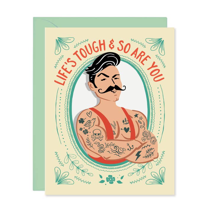 Lucy Loves Paper - Wholesale Sympathy Card - Life's Tough & So Are You | Vintage Tattooed Fighter Card