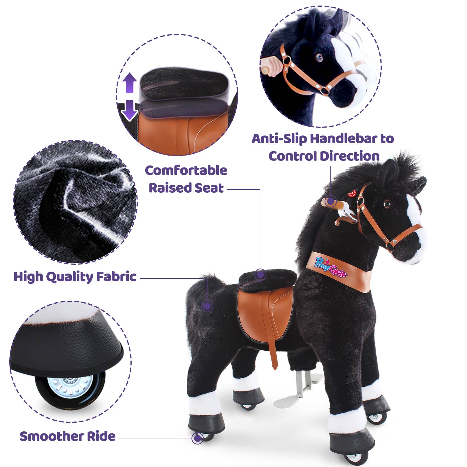 PonyCycle - Wholesale Stuffed/Plush Toy - Kids & Baby - PonyCycle Ride-On Black Horse | Plush Animal Riding Pony Toy8