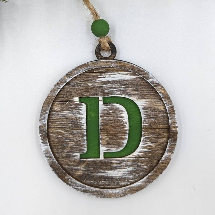 Shiplap Monogram Ornament for wholesale by Black River Arts