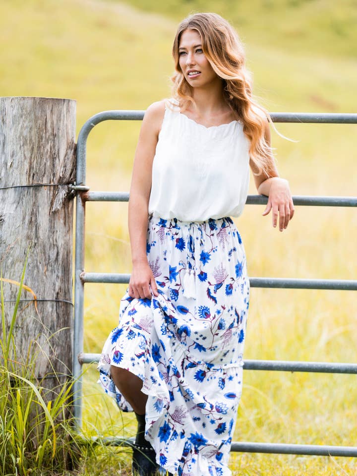 Floral print maxi skirt -blue for wholesale by Native hearts