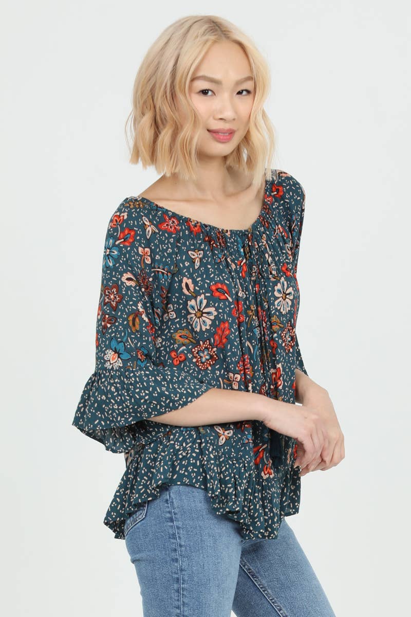 Nostalgia - Wholesale Blouse - Women's - N2R89-FQ73-FQ74 FLARE SLEEVE TWIN PRINT BLOUSE6