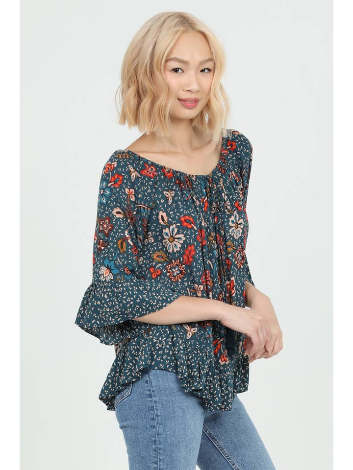 Nostalgia - Wholesale Blouse - Women's - N2R89-FQ73-FQ74 FLARE SLEEVE TWIN PRINT BLOUSE6