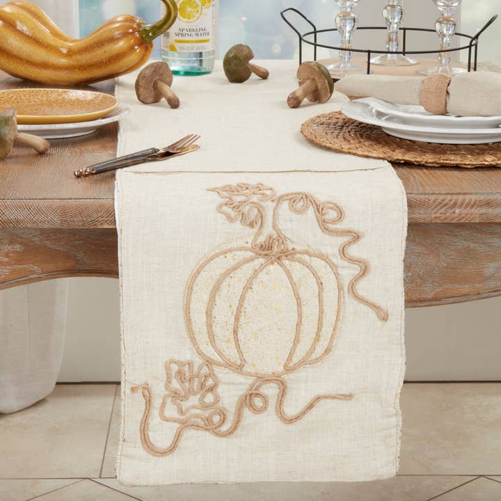 Natural Jute Embroidered Table Runner for wholesale on Faire2
