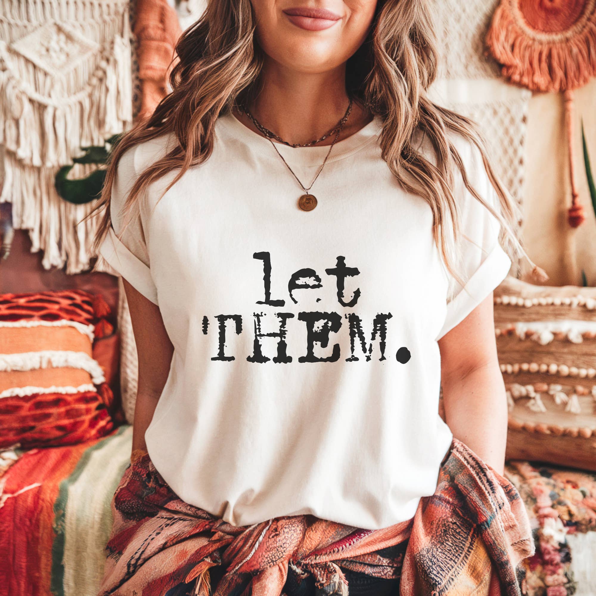 Trendznmore - Modern Graphic Apparel - Wholesale T-Shirt (Graphic) - Women's - Let Them. Distressed Typography Funny Graphic T-Shirt
