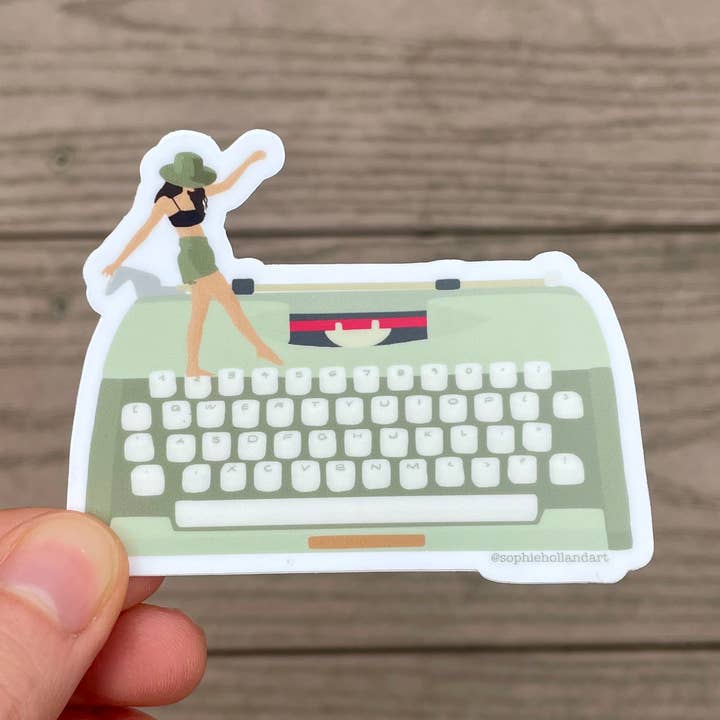 Typewriter Girl Sticker for wholesale by Sophie Holland Art