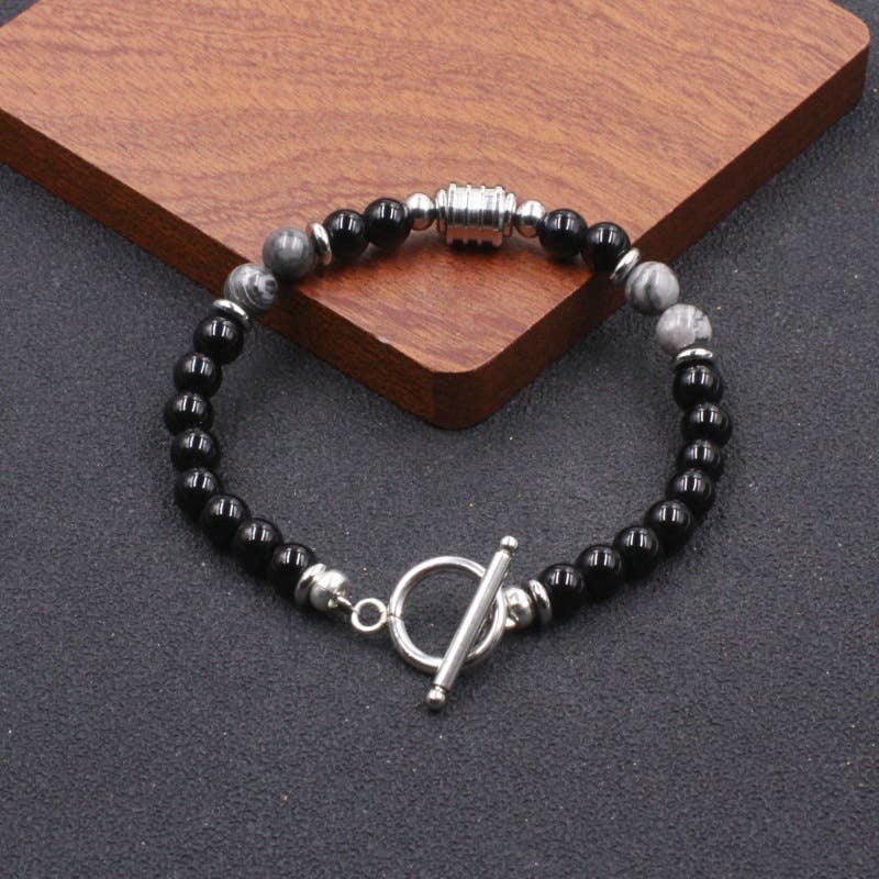 Gemscape UK – wholesale Jewellery – Men's – Men’s Matte Black Beaded Bracelet Stainless Steel Accent4