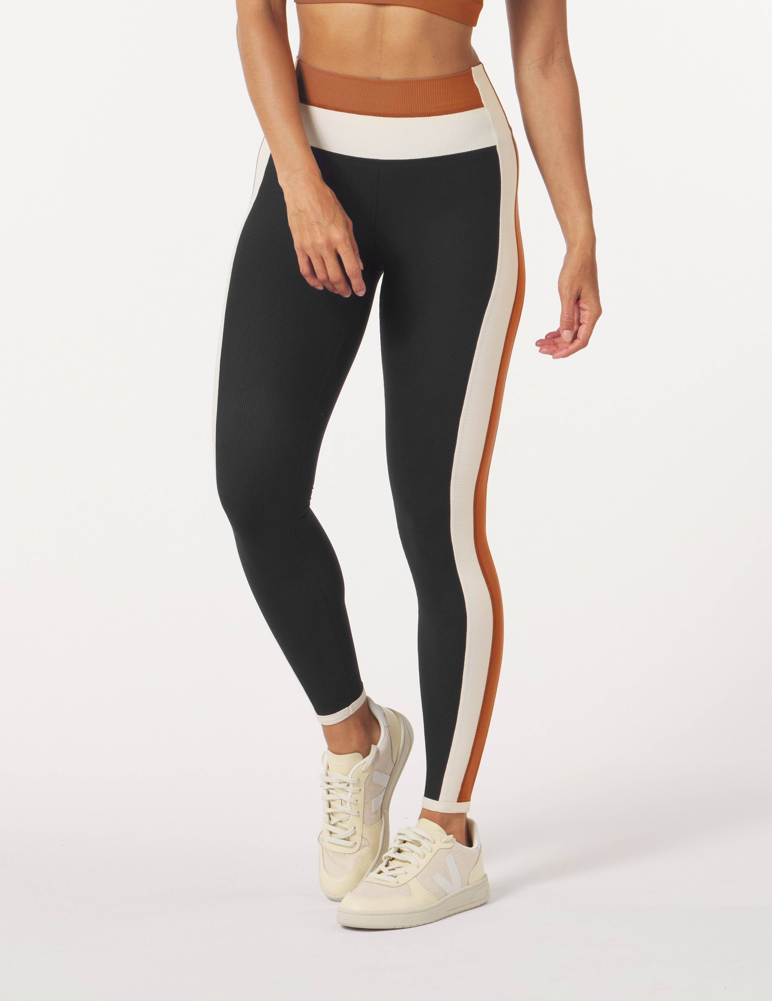 Black Oatmilk Cinnamon Directional Legging: Black/Oatmilk/Cinnamon for wholesale on Faire