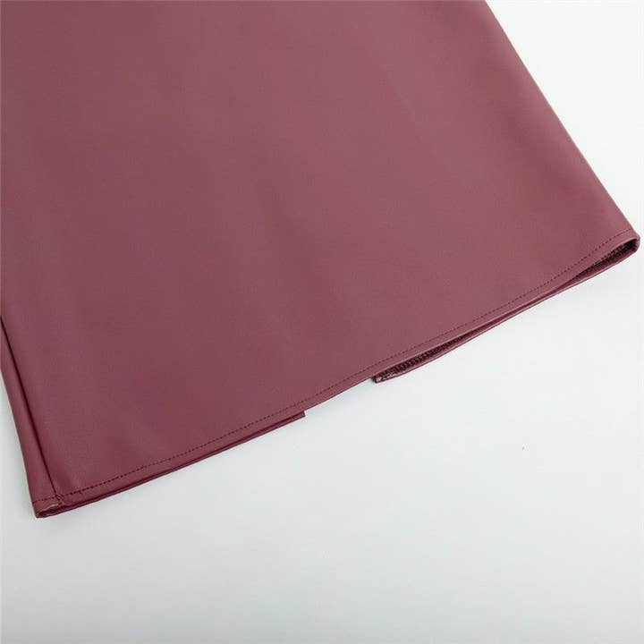 Burgundy Slit Fitted PU Pencil Skirt for wholesale on Faire10