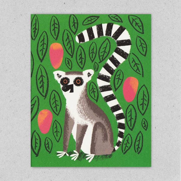 Lemur Everyday Greeting Card, 100% Post-Consumer Waste for wholesale by Lisa Jones Studio