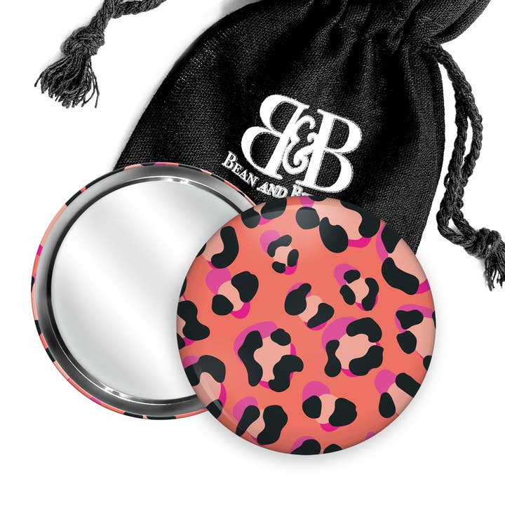 Animal Print Coral Pocket Mirror - UK Made - Colourful Gift for wholesale by Bean and Bemble