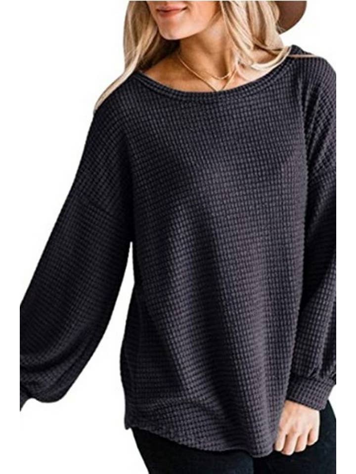 Lily Clothing - Wholesale Shirt - Women's - Casual pullover with round neck lantern sleeves3