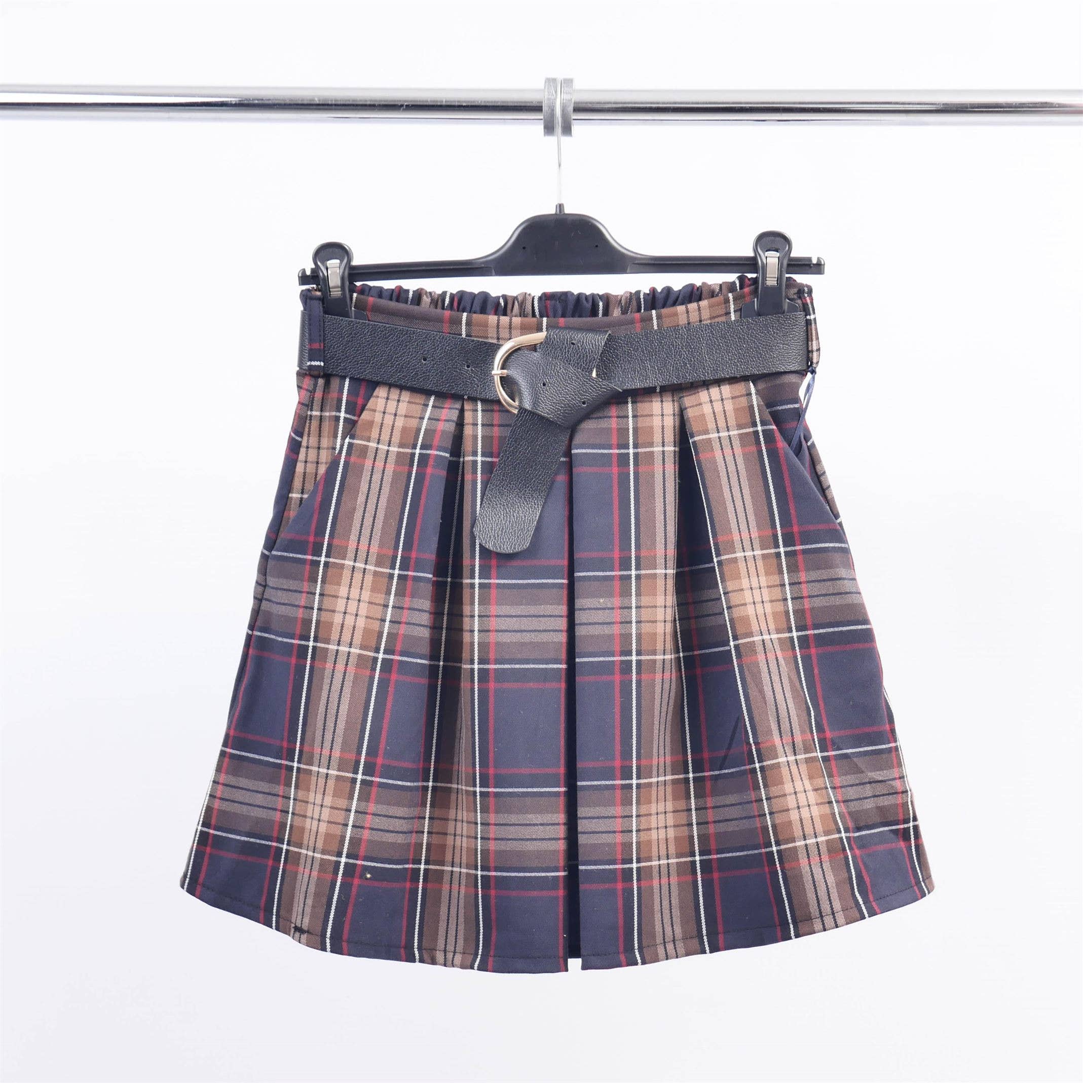 Black camel Plaid short skirt with belt TDM72824-3 for wholesale on Faire