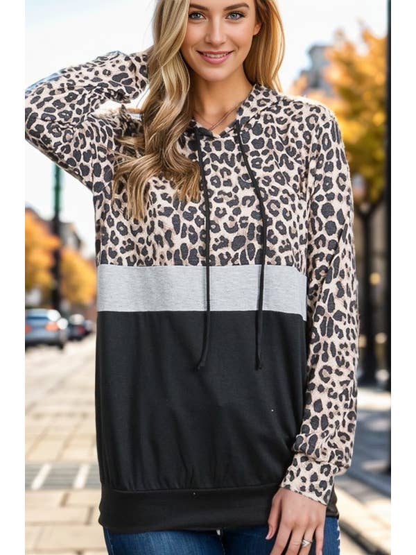 Brown ET5145-13 ANIMAL AND SOLID HOODED TOP for wholesale on Faire