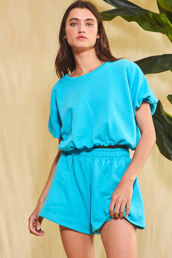 BUCKETLIST INC – wholesale Knit top – Women's – T2304 Bubble Hem & Sleeve Terry Crop Top4