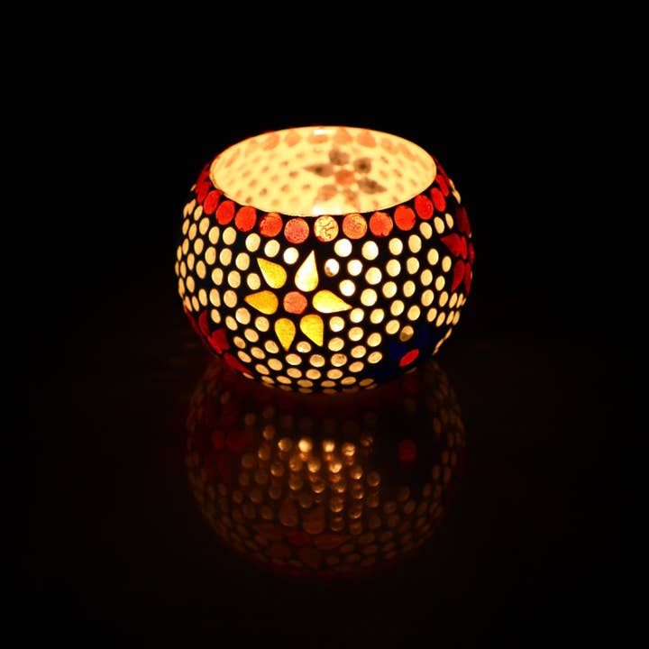 Plutus imports - Wholesale Candle Holder - Set of 3 Mosaic Glass Votive Candle Holders | Handmade color5