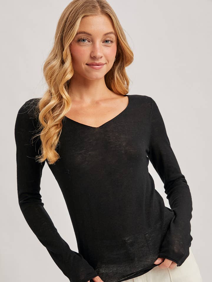 TOP IN MAGLIA SEMI-TRASPARENTE CON SCOLLO A V per la vendita all'ingrosso da parte di Bluivy