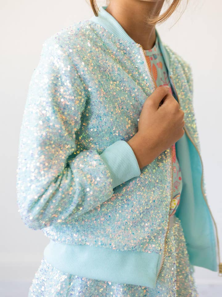 Mila & Rose - Wholesale Jacket - Kids - Aqua Sequin Jacket2