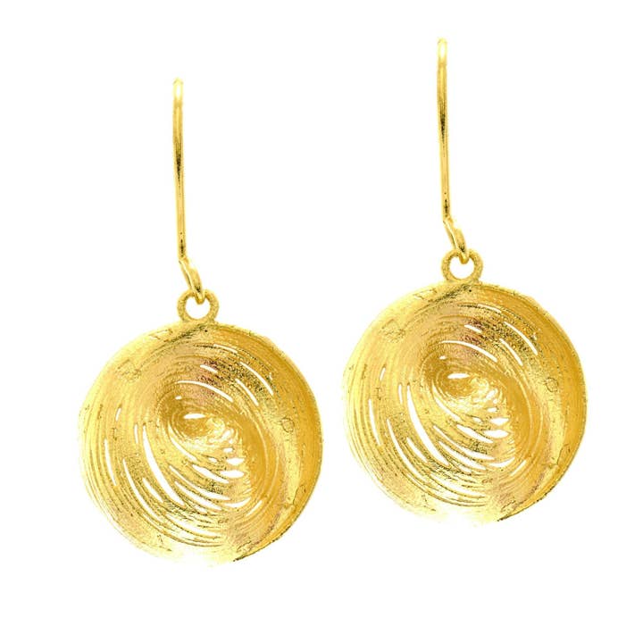 14K Yellow Gold Clam Shell Like Fancy Dangle Earring with "J" Hook. Royal Chain Stil Novo Collection. for wholesale by The Diamond Deal
