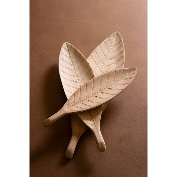 Natural SET OF THREE WOODEN LEAF TRAYS for wholesale on Faire3