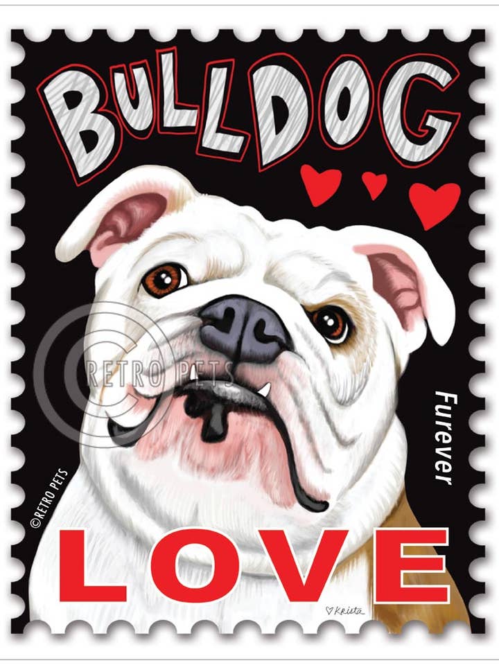 PO-BU Stampa 8x10, "Francobollo AMORE Bulldog" per la vendita all'ingrosso da parte di Retro Pets