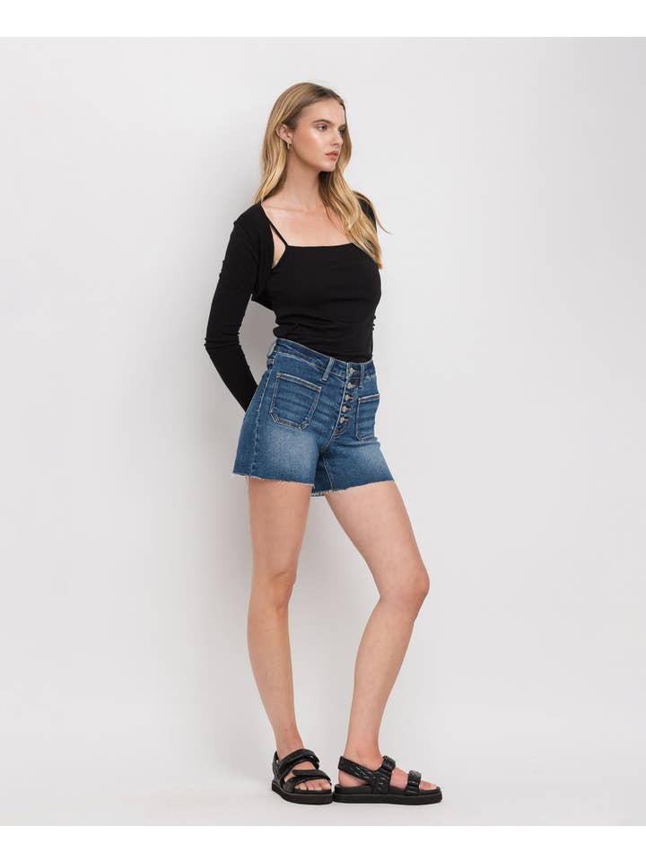 MANIFEST HIGH RISE PATCHED BUTTON FLY SHORTS LV1306 for wholesale on Faire