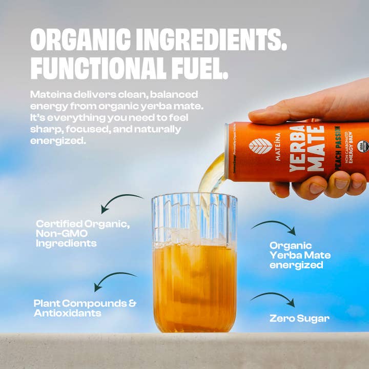 Mateina - Wholesale Sports/Energy Drink - Peach Passion | Mateina Yerba Mate 12 Pack (12oz Cans)3