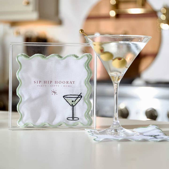 Sip Hip Hooray - Wholesale Dinner & Cloth Napkin - Embroidered Cocktail Napkins with Reusable Acrylic Box 13