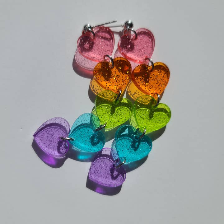 Jelly Glitter Rainbow Hearts - Boucles d'oreilles - pour la vente par Mini Kitty Designs