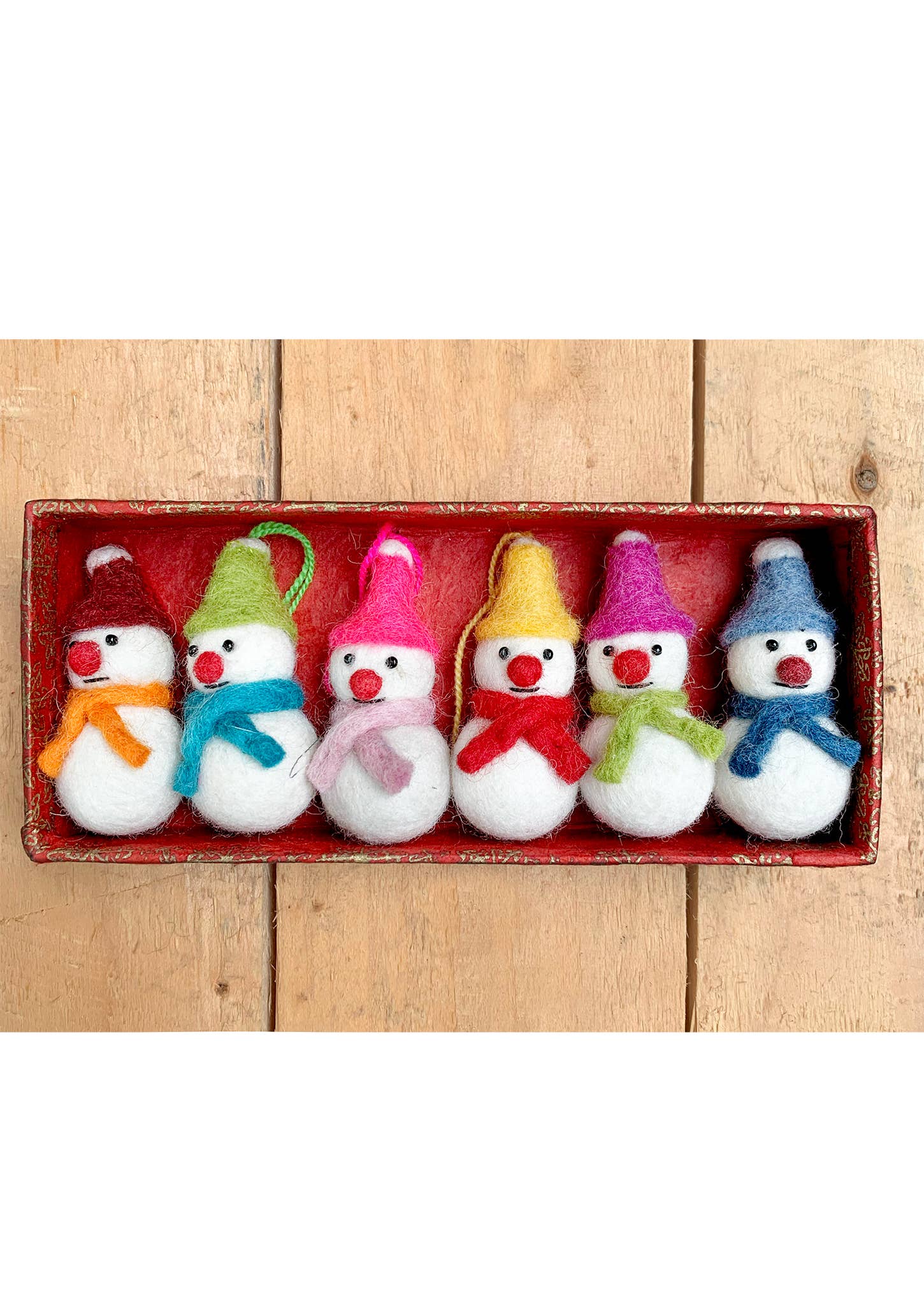 Namaste - Wholesale Christmas decoration - Set of 6 Mini Hanging Felt Snowmen Decorations1