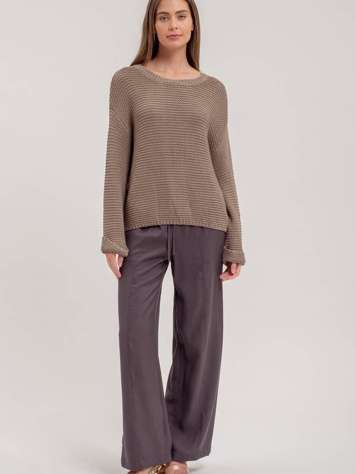 Blu Pepper - Wholesale Knit Sweater - Women's - CHUNKY KNIT LONG CUFF SLEEVE PULLOVER SWEATER