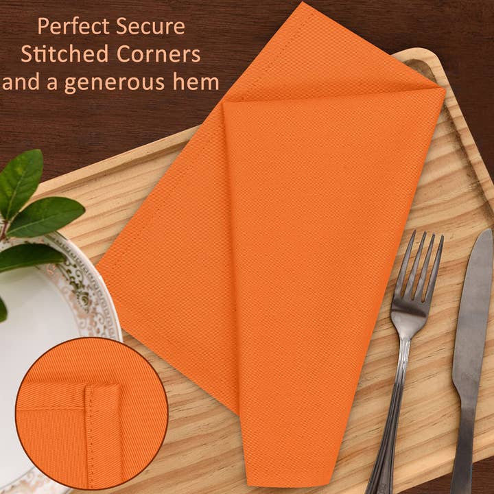 Orange 12-Pack Square Cloth Napkins Polycotton Twill, 18x18 inches for wholesale on Faire5
