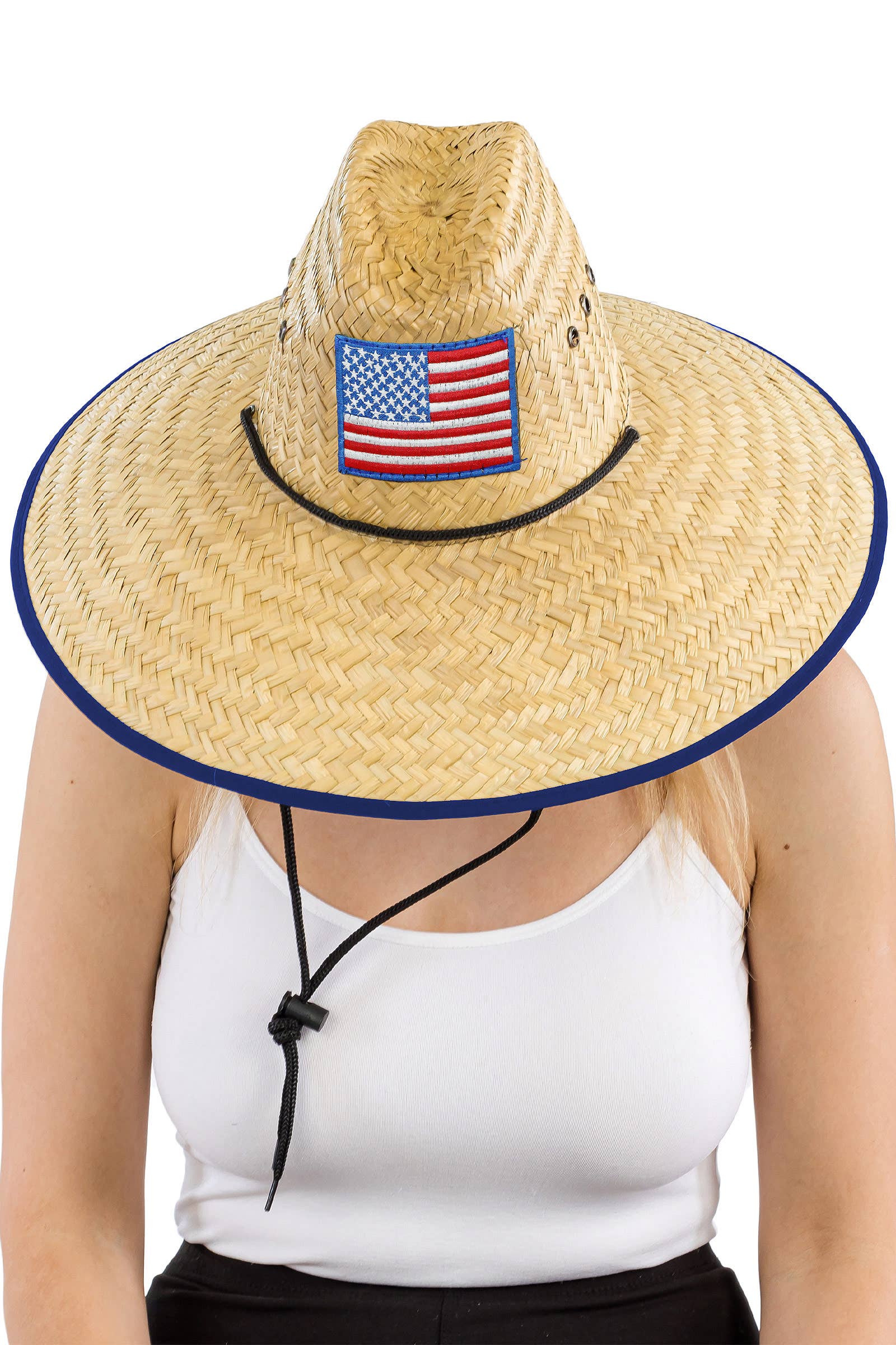 Cap Zone – Chapéu de palha – Unissexo por atacado – Chapéu de Palha de Salva-Vidas com Bandeira Americana com Ilhós5