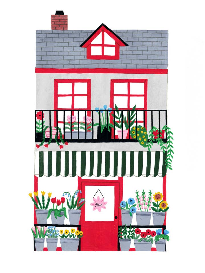bloemenwinkel A4 kunstdruk, kunst aan de muur, bloem illustratie voor wholesale door Holly Maguire