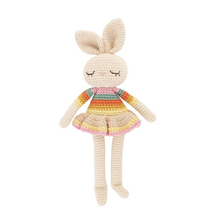 Bonnie Ballerina Bunny Crochet Toy- Pink rainbow for wholesale by the bonnie mob