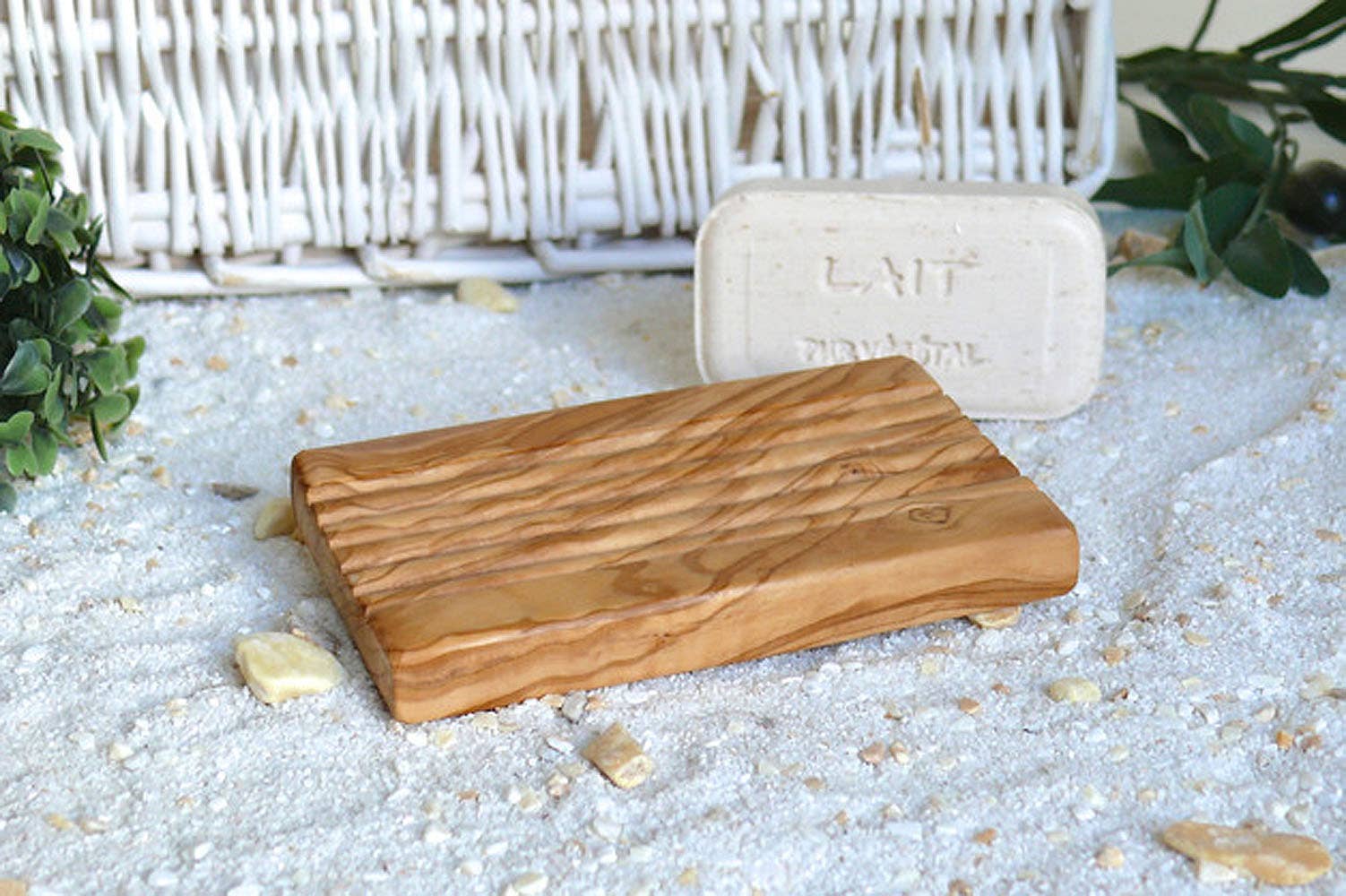 olivenholz-erleben - Vendita all'ingrosso Portasaponi da bagno - Portasapone RILLE in legno d'olivo con piedini antiscivolo2