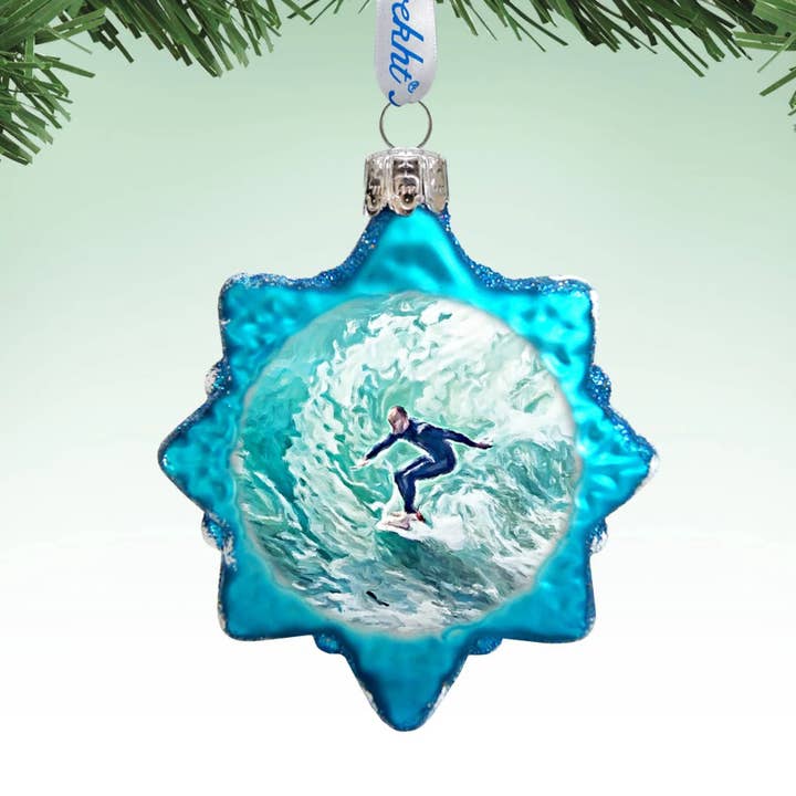 Surfers Handcrafted Mercury Glass Ornament for wholesale by Designocracy