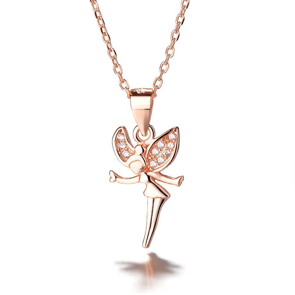 Wholesale 18K Rose Gold over Sterling Silver Crystal Fairy Pendant