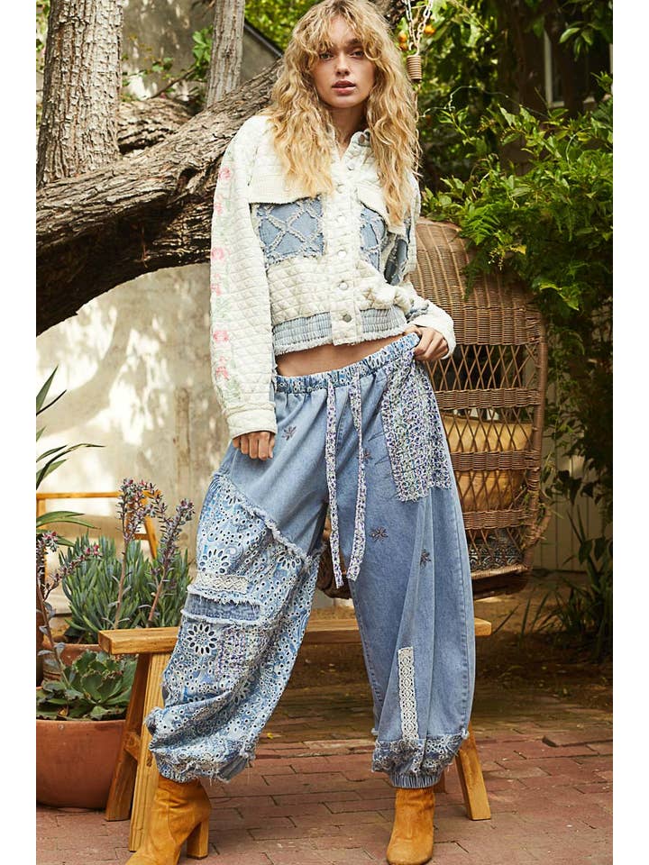 Pol Clothing - Wholesale Jacket - Women's - Vintage washed embroidered sleeve quilted jacket15